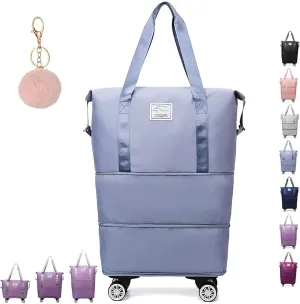 Klarson Expandable Bag with Wheels,klarson travel bag,Collapsible Luggage With Wheels, Foldable without Handle (Blue)