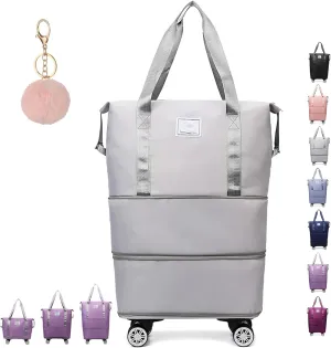 Klarson Expandable Bag with Wheels,klarson travel bag,Collapsible Luggage With Wheels, Foldable without Handle (Gray)