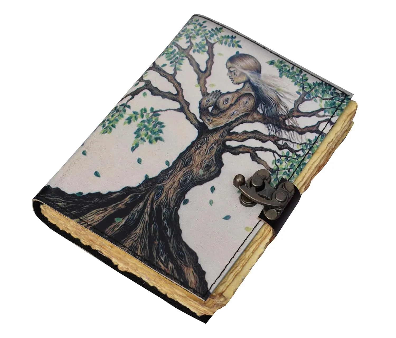 KMAAC Witchcraft Wiccan Notebook Book Of Shadows Journal With Lock Blank Spell Clasp Prop Vintage Leather Diary Handmade Embossed Prayer Pagan Antique Daily 7 X 5 Inches Unknown Binding