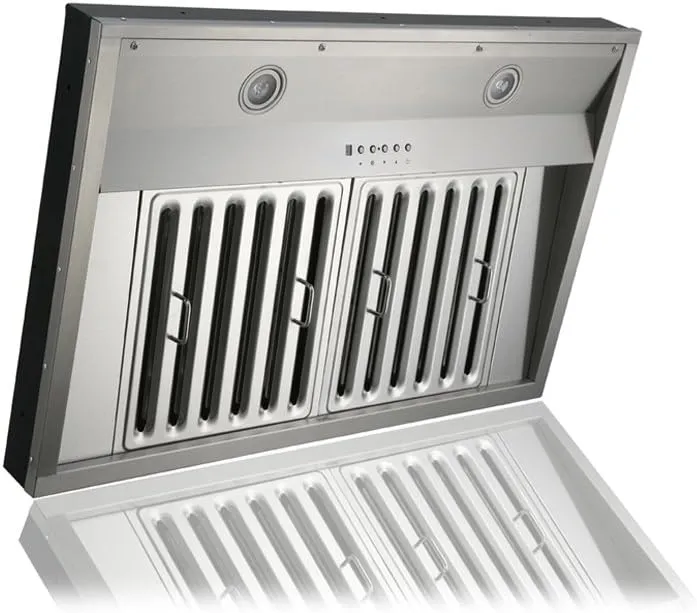 KOBE IN2648SQB-1100-5A Deluxe 48" Built-In/ Insert Range Hood, 6-Speed, 1100 CFM, LED Lights, Baffle Filters, Stainless steel