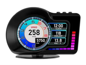 KOUWEIHUD F16 Car Speedometer Display OBD2 GPS Dual Mode, 3.5" IPS Screen, Turbo Gauge, 6 Alerts, 8 Color Ambient Lights, 5 Themes, Fit Gasoline Cars 2008-2025