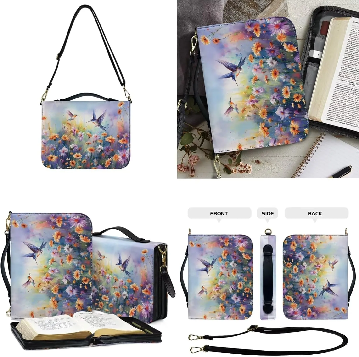 Kuiaobaty Bible Covers for Women Men Church Bag with Keychain Bible Case with Shoulder Strap Size M-2XL