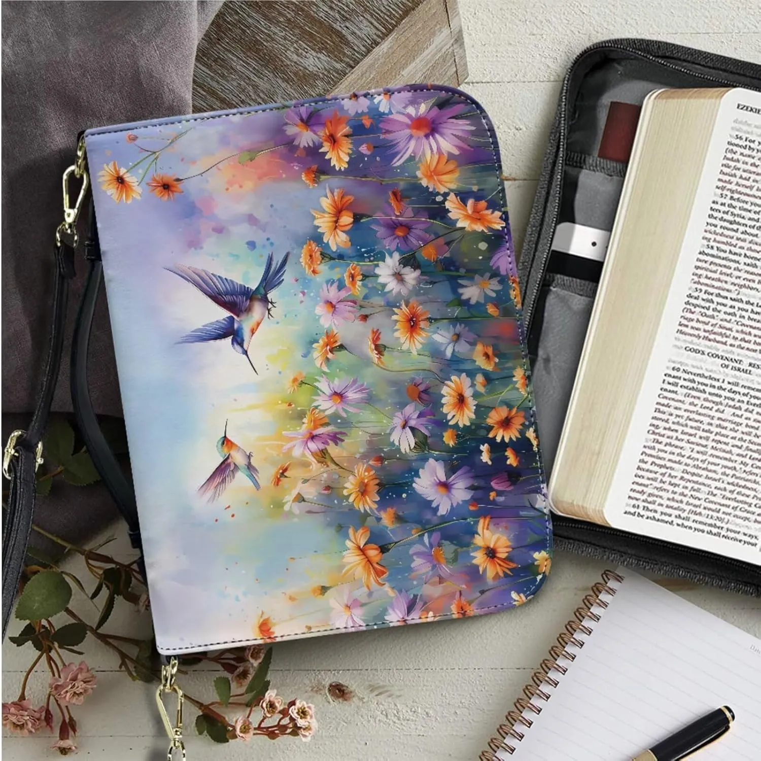Kuiaobaty Bible Covers for Women Men Church Bag with Keychain Bible Case with Shoulder Strap Size M-2XL