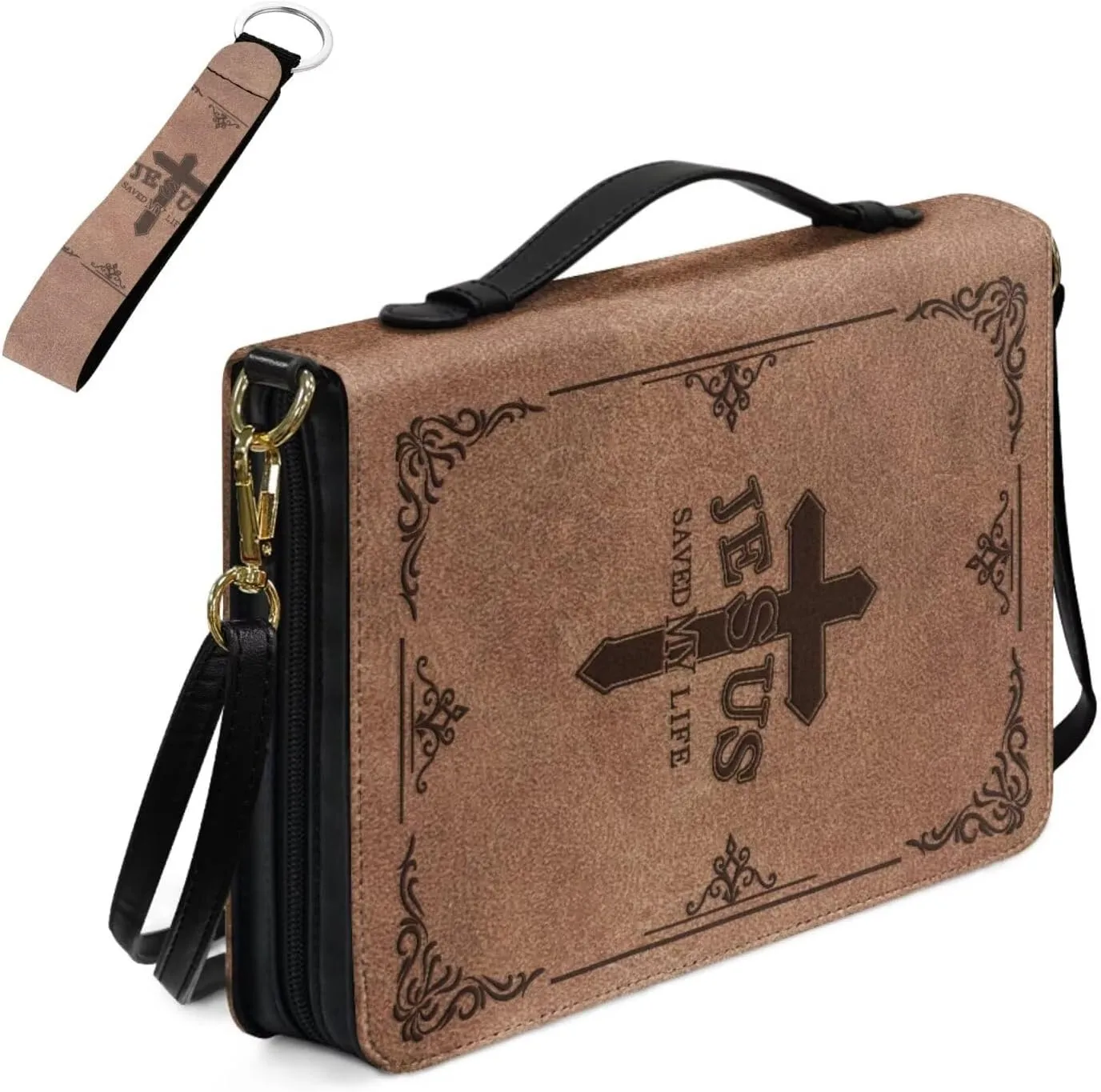 Kuiaobaty Bible Covers for Women Men Church Bag with Keychain Bible Case with Shoulder Strap Size M-2XL