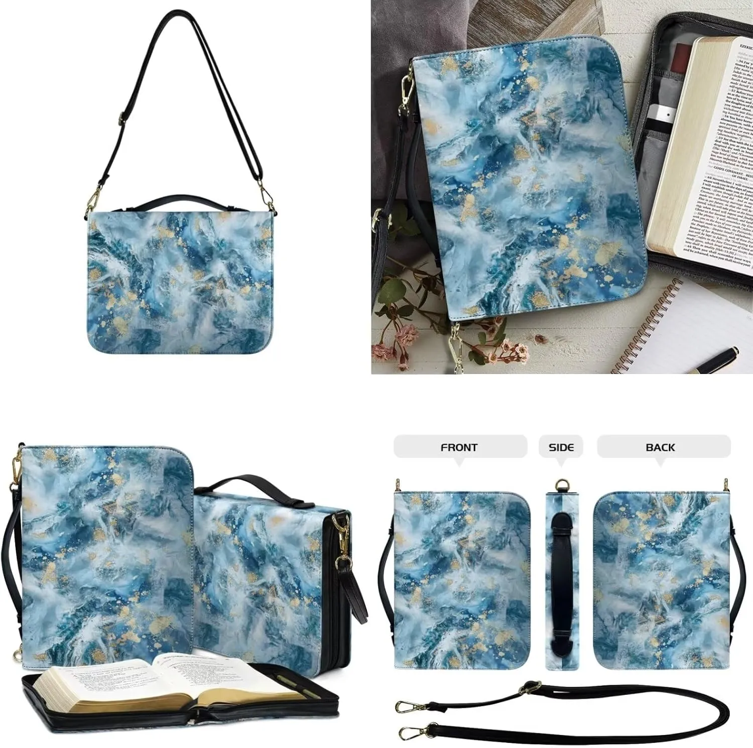 Kuiaobaty Bible Covers for Women Men Church Bag with Keychain Bible Case with Shoulder Strap Size M-2XL
