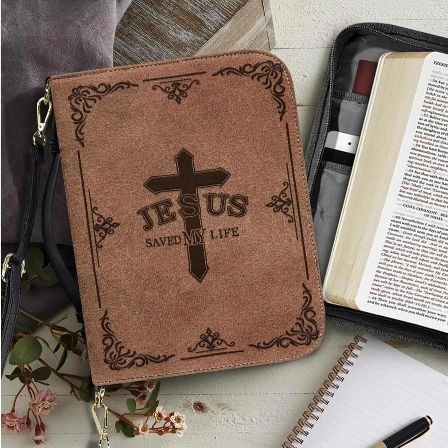 Kuiaobaty Bible Covers for Women Men Church Bag with Keychain Bible Case with Shoulder Strap Size M-2XL