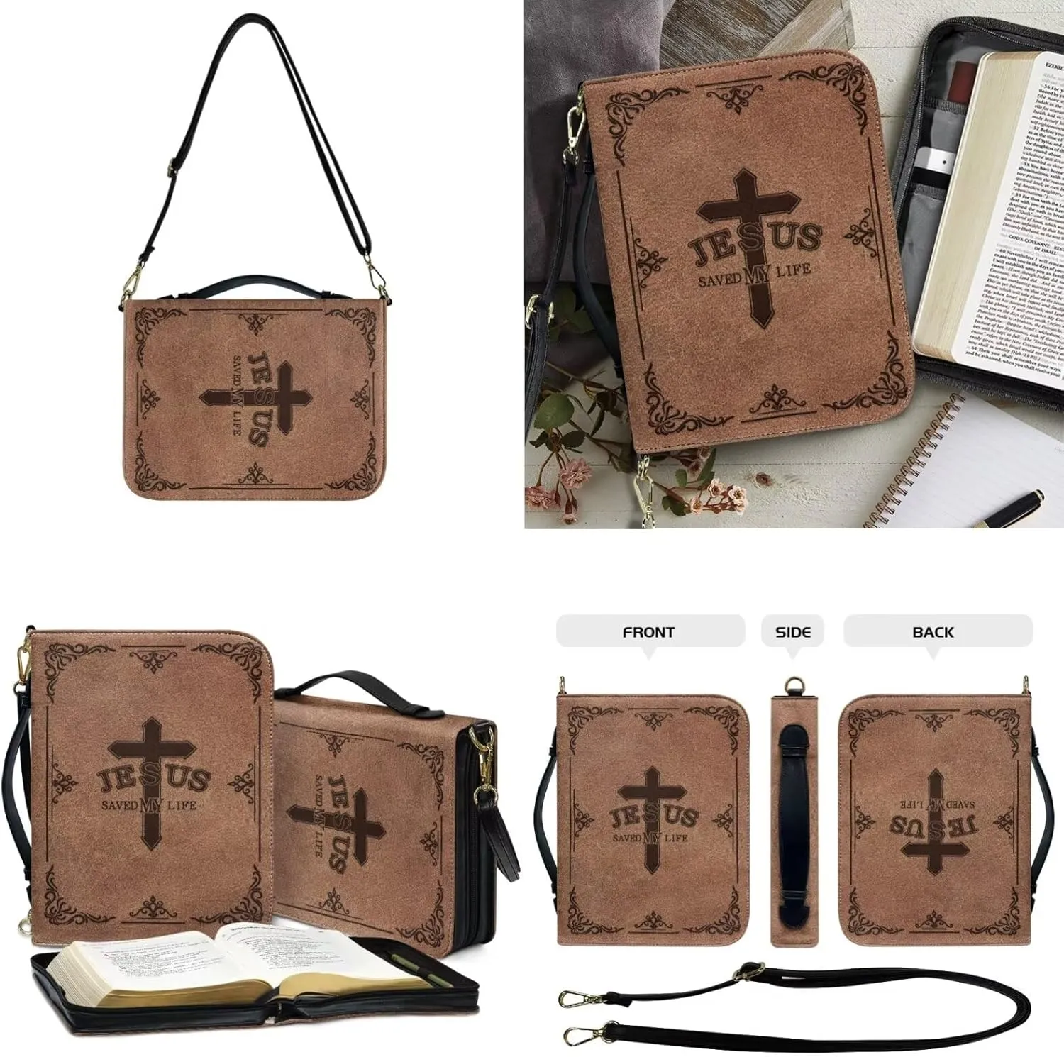 Kuiaobaty Bible Covers for Women Men Church Bag with Keychain Bible Case with Shoulder Strap Size M-2XL