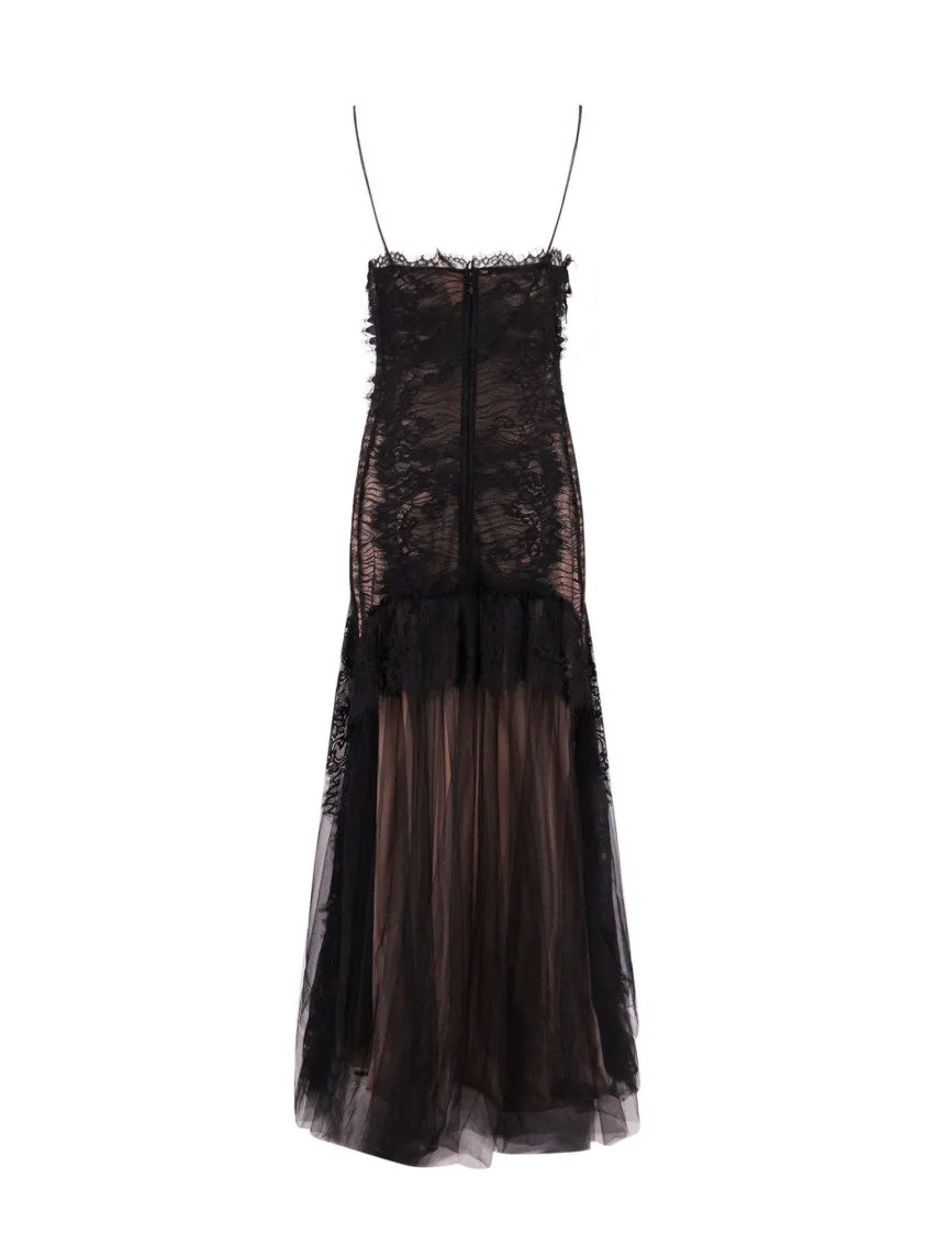 Lace Long Dress With Silk Blend Petticoat