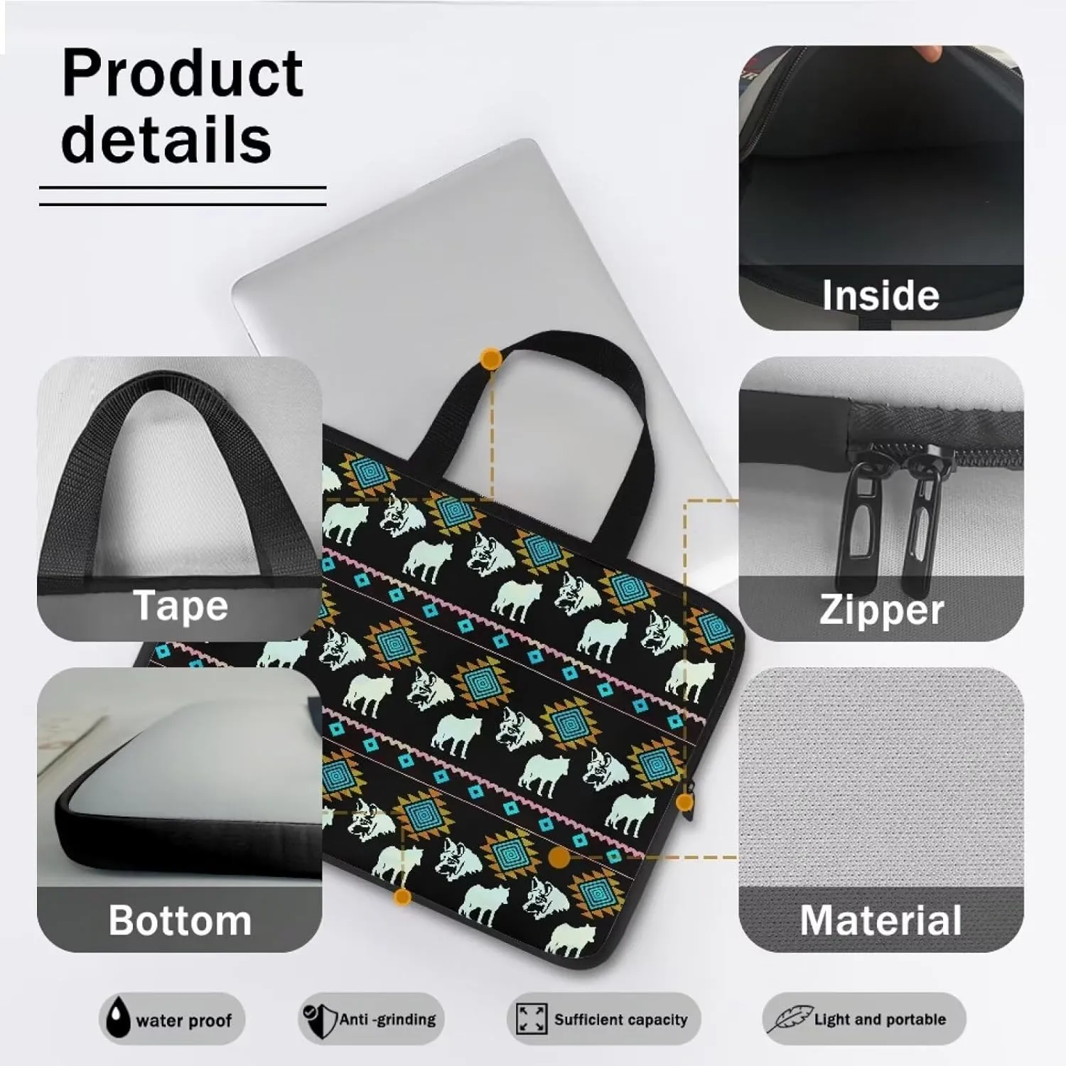 Laptop Carrying Case fits for 17In Laptop and Tablet,Cute Laptop Bag for Women,Mens Laptop Case,15.6 inch Laptop Tote Bag Aztec Wolves Print Laptop Sleeve Computer Case Laptop Handbag
