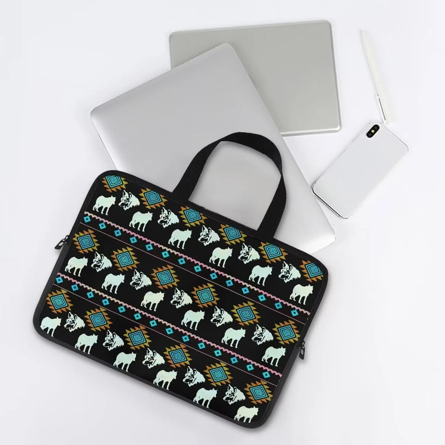 Laptop Carrying Case fits for 17In Laptop and Tablet,Cute Laptop Bag for Women,Mens Laptop Case,15.6 inch Laptop Tote Bag Aztec Wolves Print Laptop Sleeve Computer Case Laptop Handbag