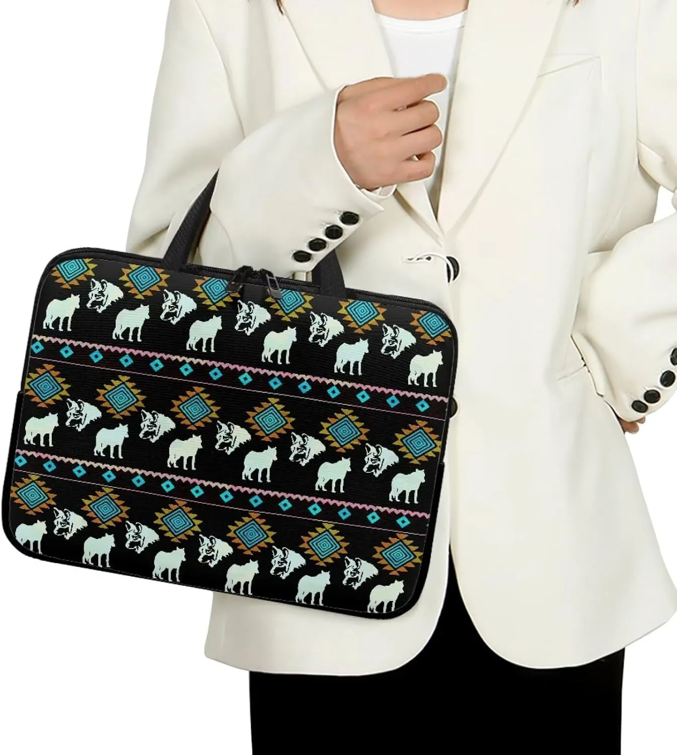 Laptop Carrying Case fits for 17In Laptop and Tablet,Cute Laptop Bag for Women,Mens Laptop Case,15.6 inch Laptop Tote Bag Aztec Wolves Print Laptop Sleeve Computer Case Laptop Handbag