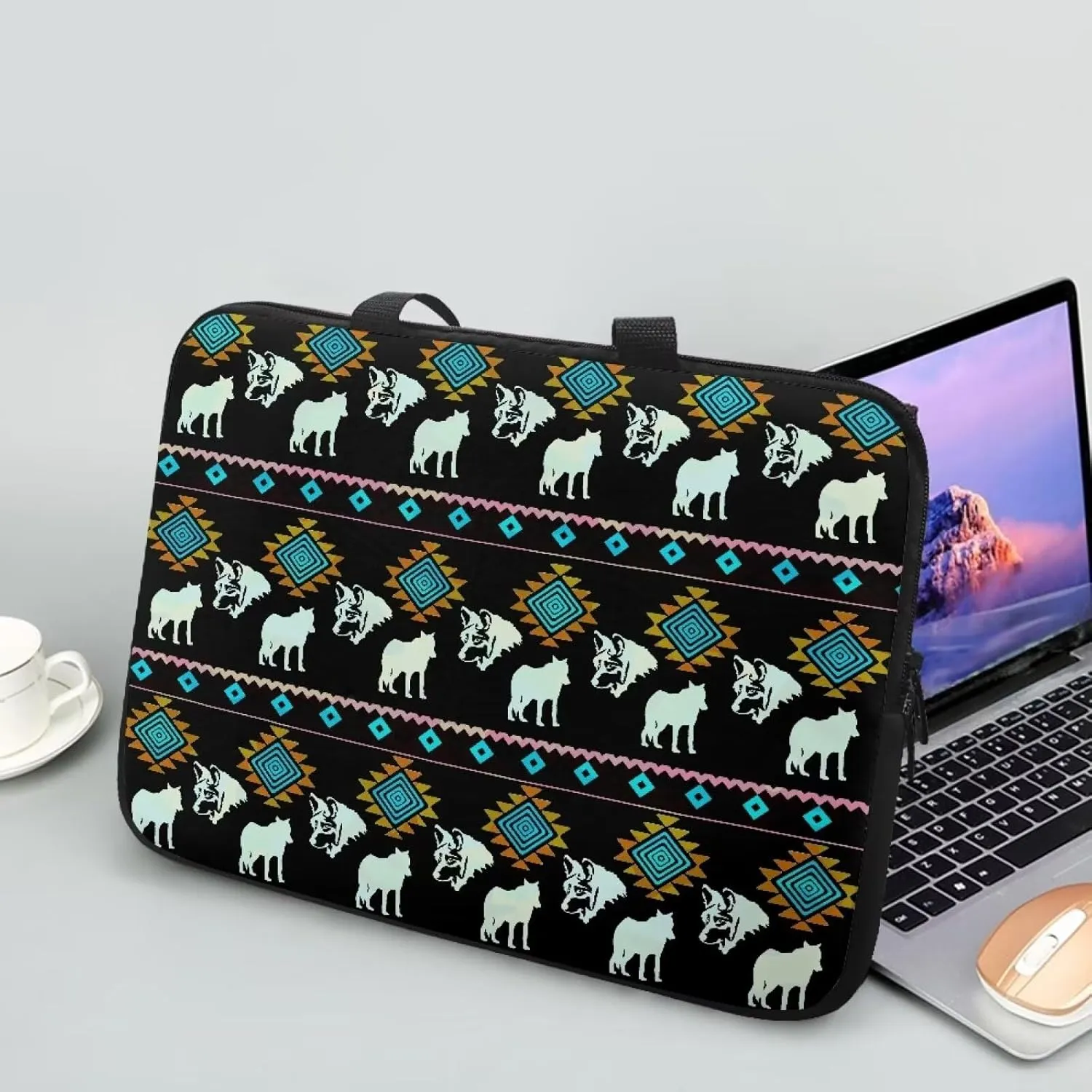 Laptop Carrying Case fits for 17In Laptop and Tablet,Cute Laptop Bag for Women,Mens Laptop Case,15.6 inch Laptop Tote Bag Aztec Wolves Print Laptop Sleeve Computer Case Laptop Handbag
