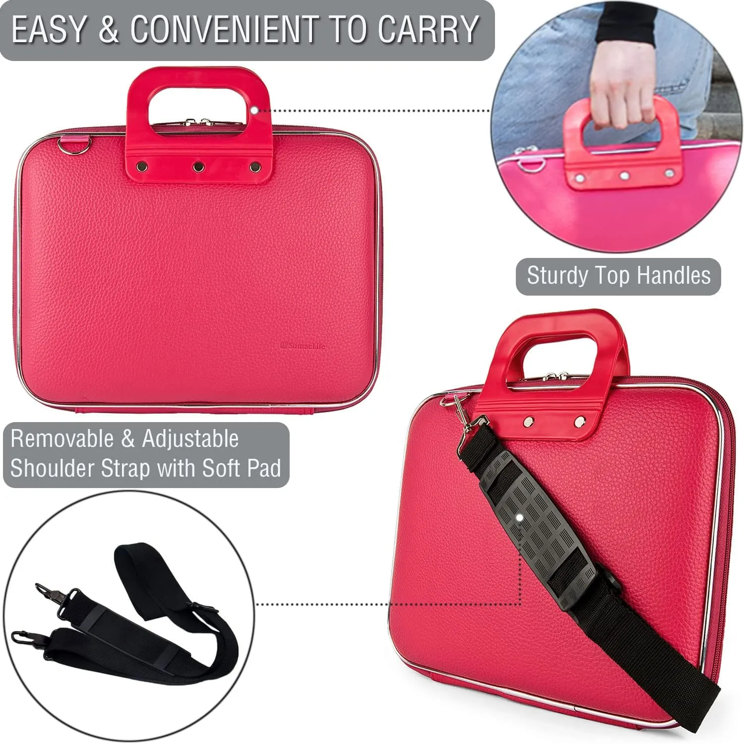 Laptop Shoulder Bag Hard Shell Leather Sleeve Case 11.6 12 12.9 Inch for Women Work Travel College for iPad Pro 13, iPad Air 13, iPad Pro 12.9, Galaxy Tab S9 S8 Plus