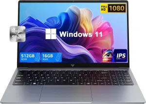 Laptop with Windows 11,Intel N150 Quad-Core Processor(Up to 3.6GHZ) 16GB DDR4 RAM 512GB SSD, 15.6" FHD IPS Display, 2025 Traditional Laptops Computer for Business Office Student