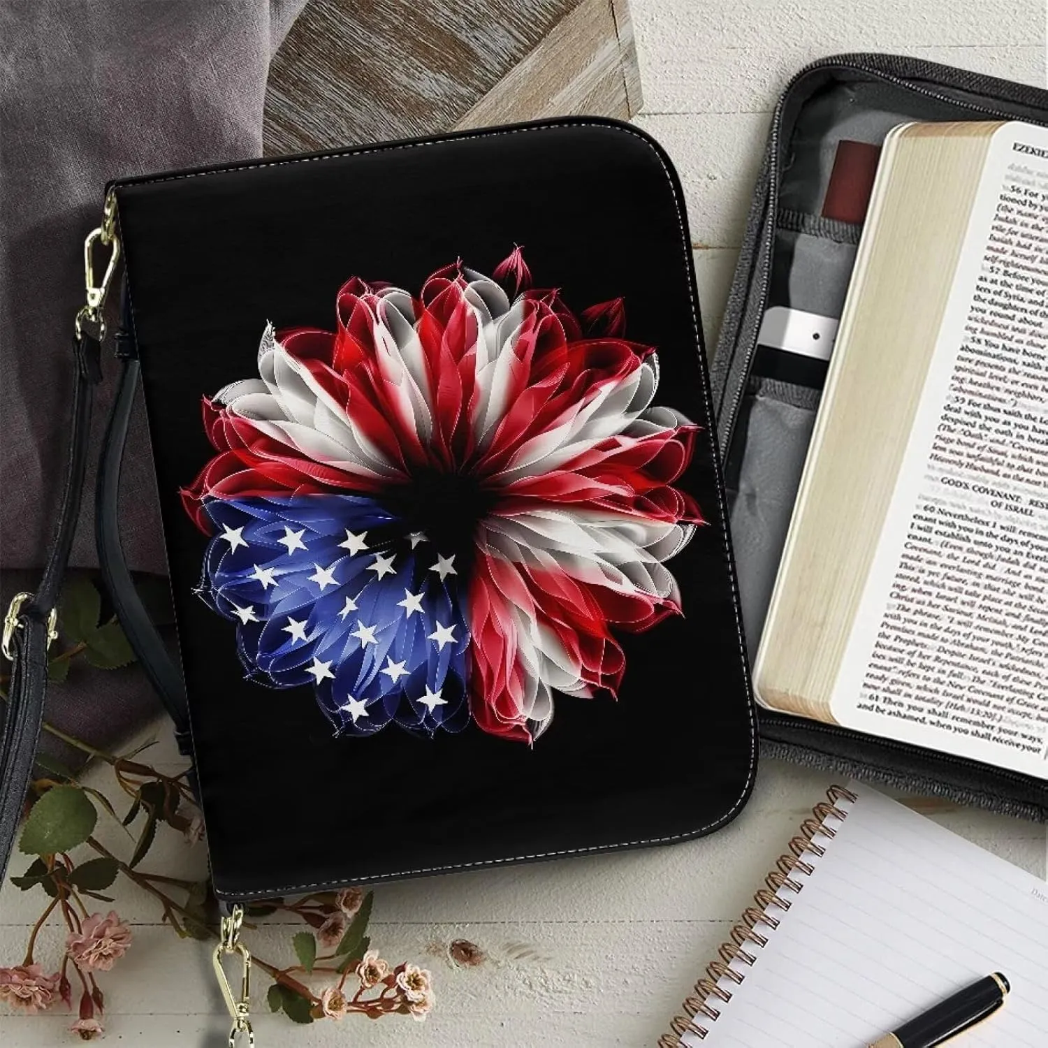 Large Bible Cover Case with Shoulder Strap, Leather Bible Case Church Bag, Portable Bible Tote Bag Gift for Christian