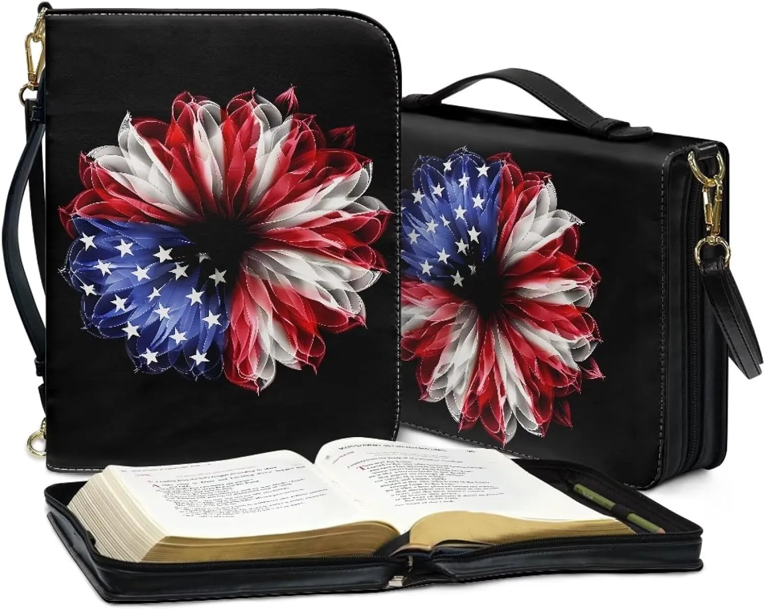 Large Bible Cover Case with Shoulder Strap, Leather Bible Case Church Bag, Portable Bible Tote Bag Gift for Christian