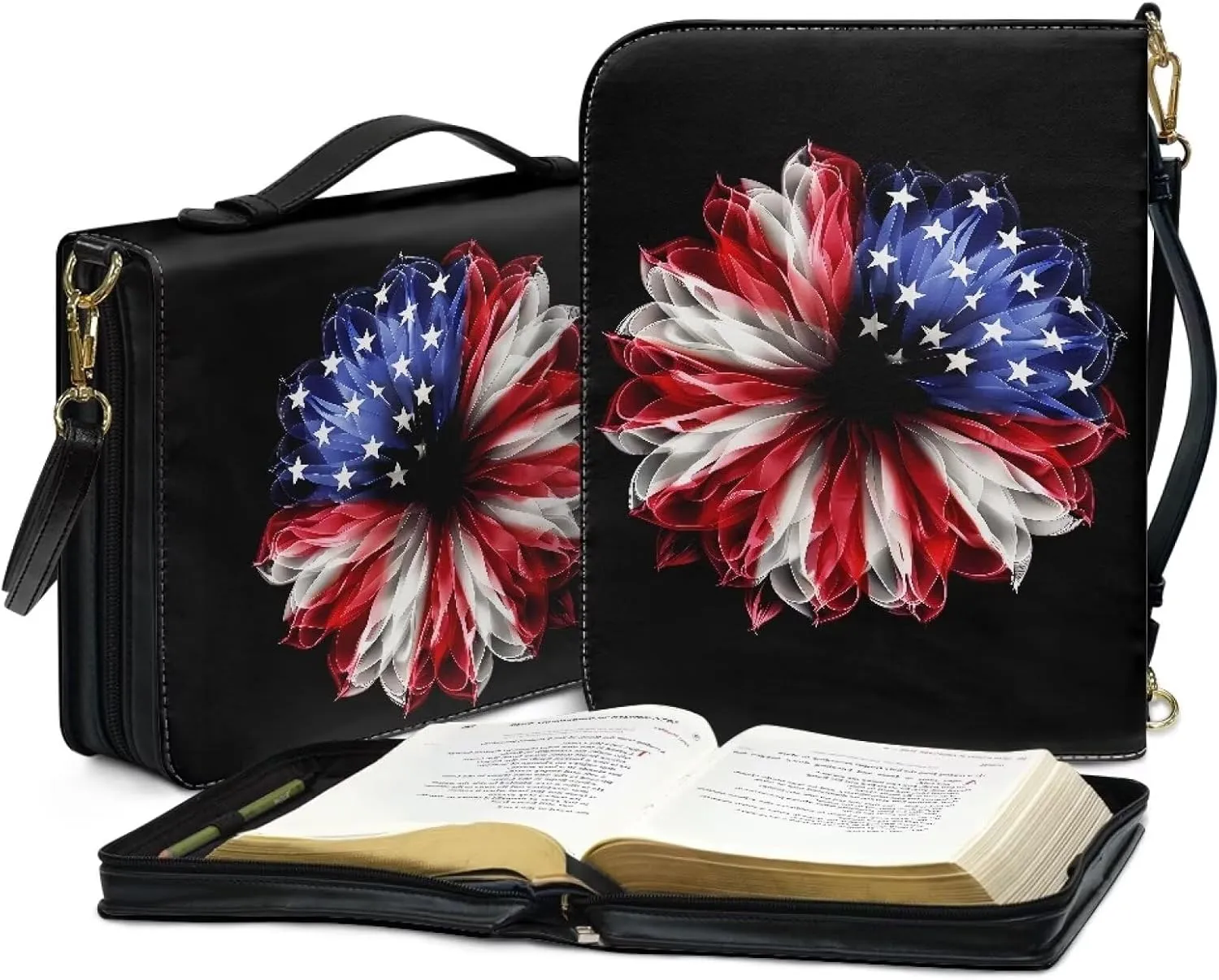 Large Bible Cover Case with Shoulder Strap, Leather Bible Case Church Bag, Portable Bible Tote Bag Gift for Christian