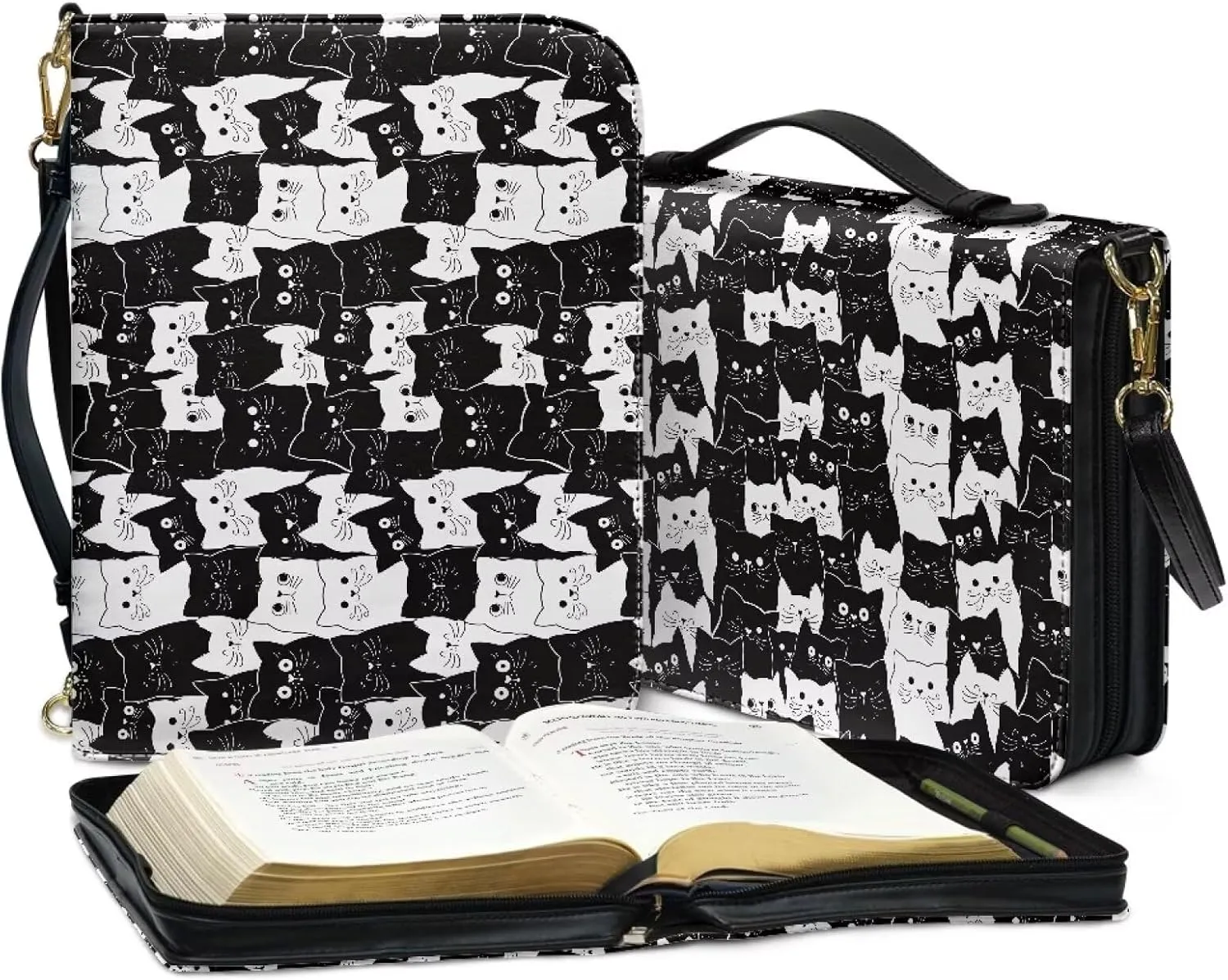 Large Bible Cover Case with Shoulder Strap, Leather Bible Case Church Bag, Portable Bible Tote Bag Gift for Christian