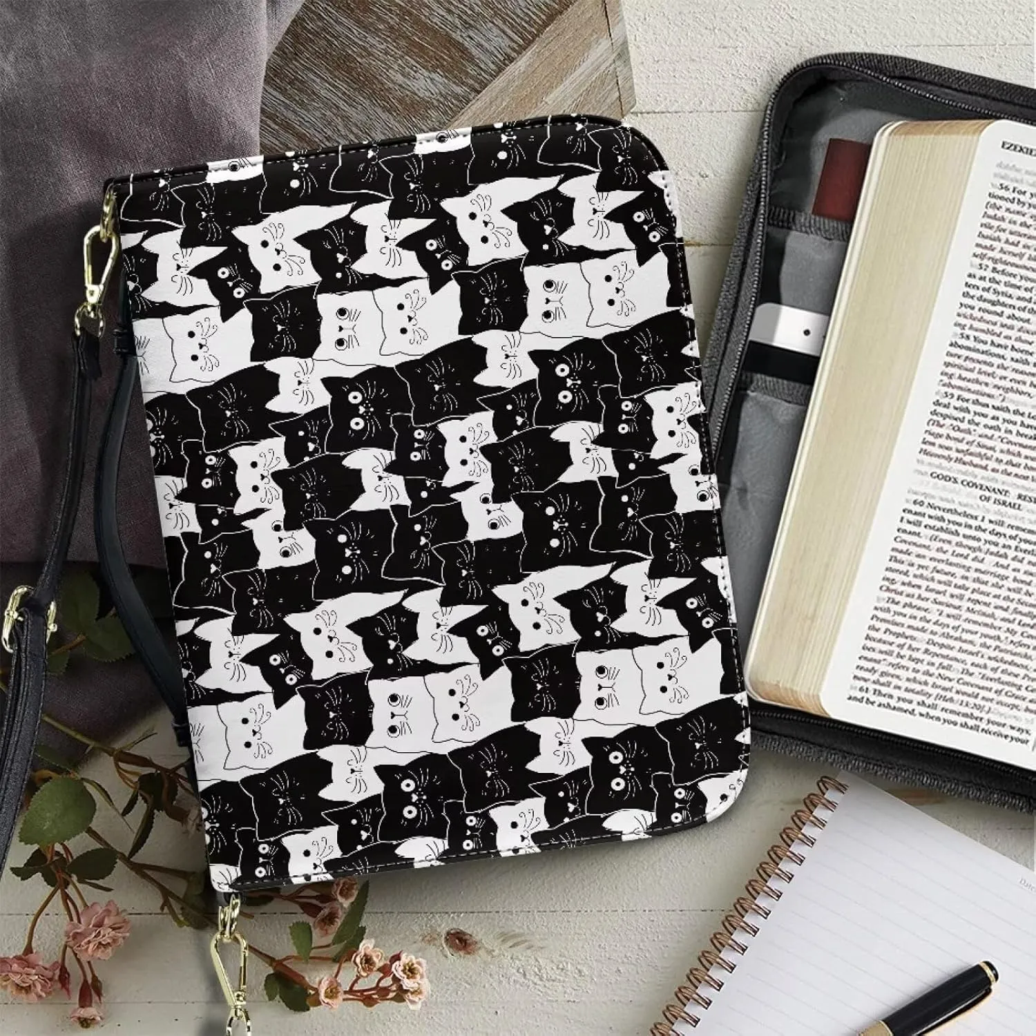 Large Bible Cover Case with Shoulder Strap, Leather Bible Case Church Bag, Portable Bible Tote Bag Gift for Christian