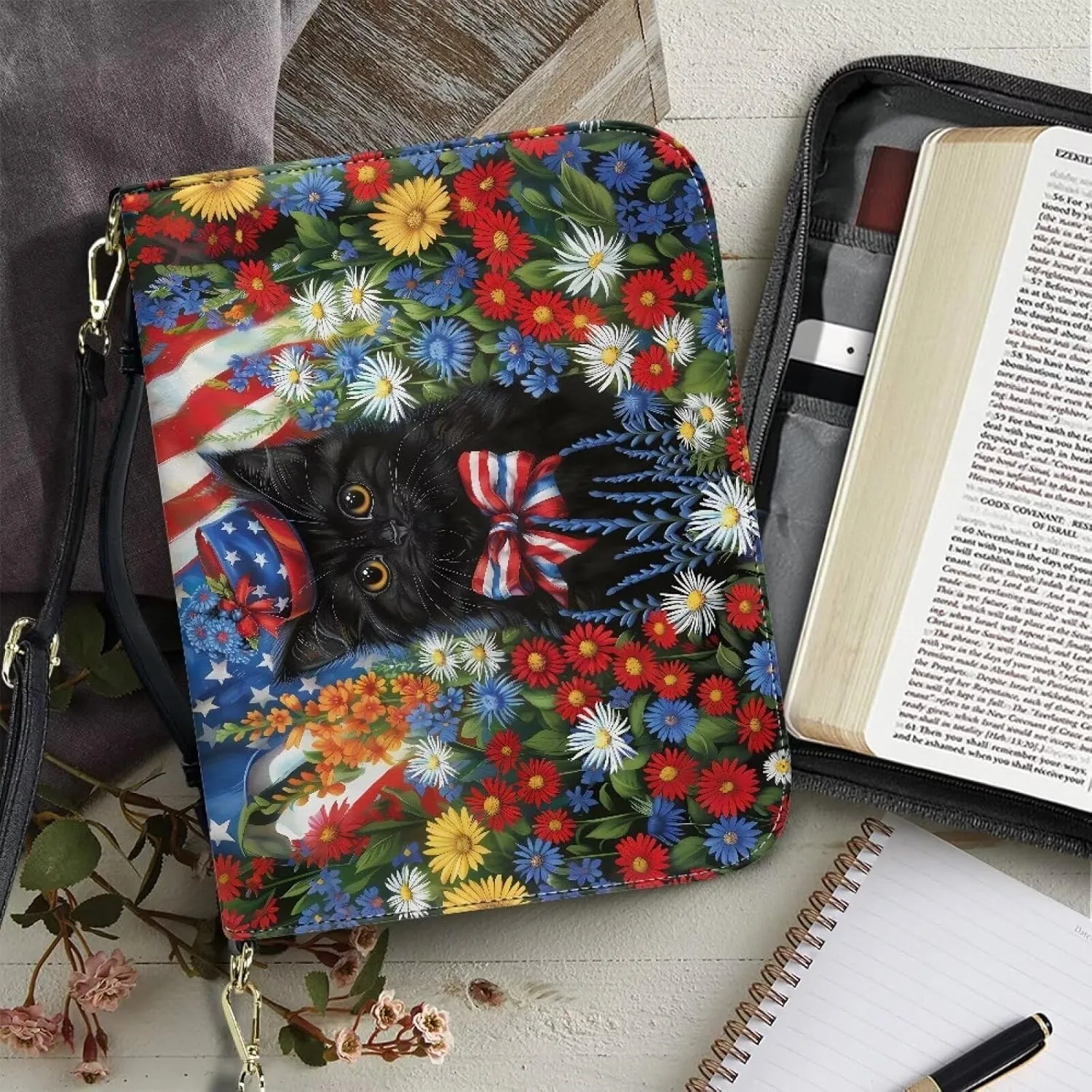 Large Bible Cover Case with Shoulder Strap, Leather Bible Case Church Bag, Portable Bible Tote Bag Gift for Christian