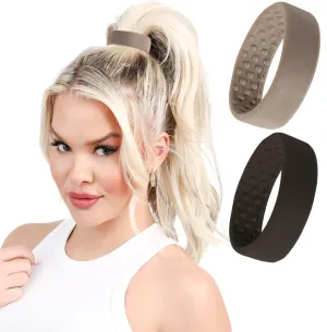 Large PONY-O for Thick, Heavy or Curly Hair - PONY-O Revolutionary Patented Bendable Hair Tie Ponytail Holders - 2 pack Black & Light Brown
