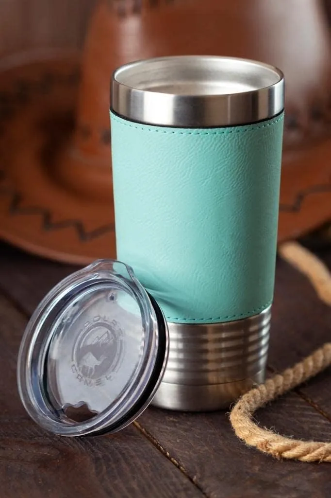 LaserGram 20oz Vacuum Insulated Tumbler Mug, Bass Fish, Personalized Engraving Included (Faux Leather, Dark Brown)