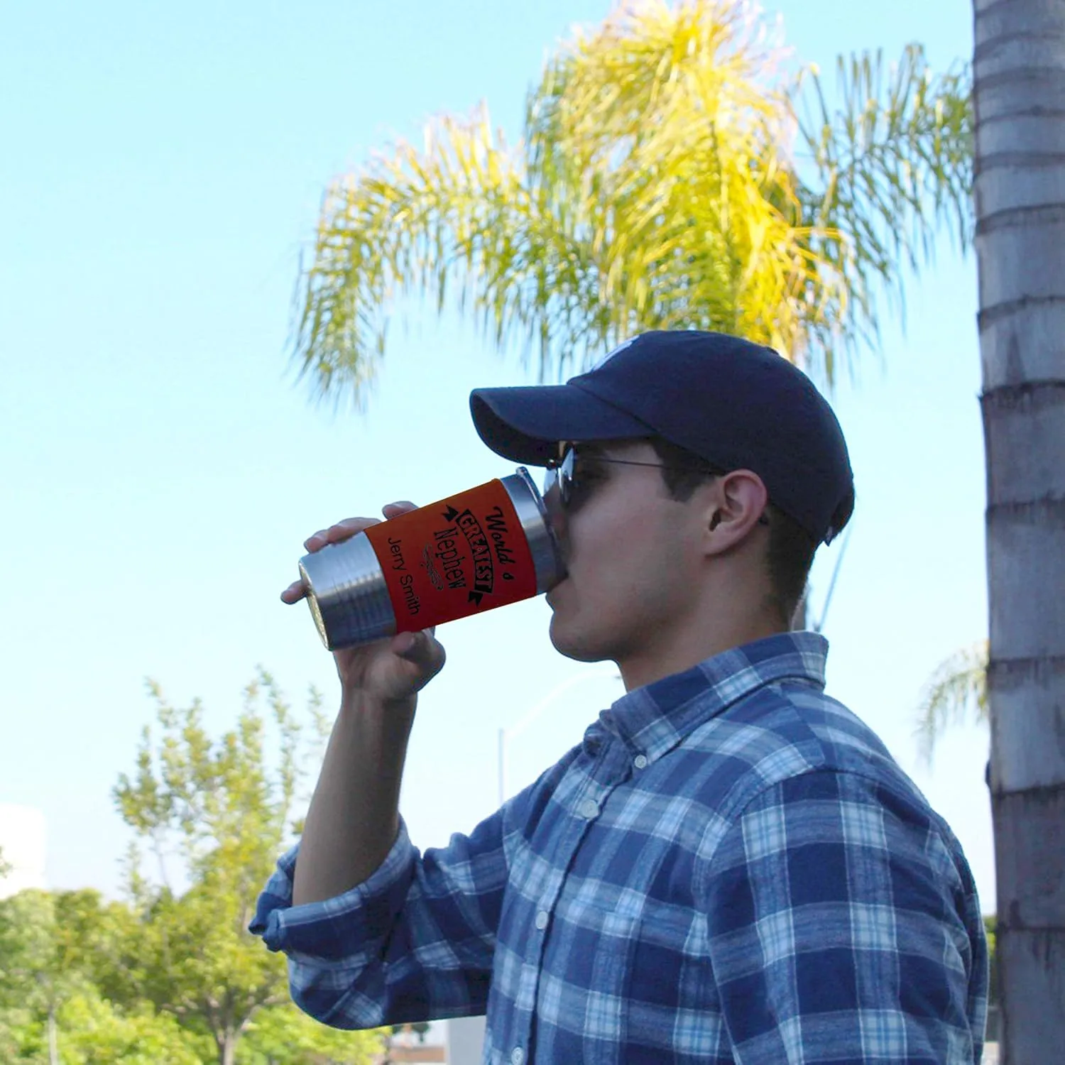 LaserGram 20oz Vacuum Insulated Tumbler Mug, Bass Fish, Personalized Engraving Included (Faux Leather, Dark Brown)