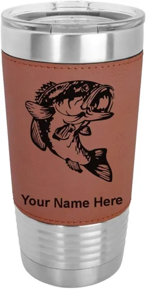 LaserGram 20oz Vacuum Insulated Tumbler Mug, Bass Fish, Personalized Engraving Included (Faux Leather, Dark Brown)