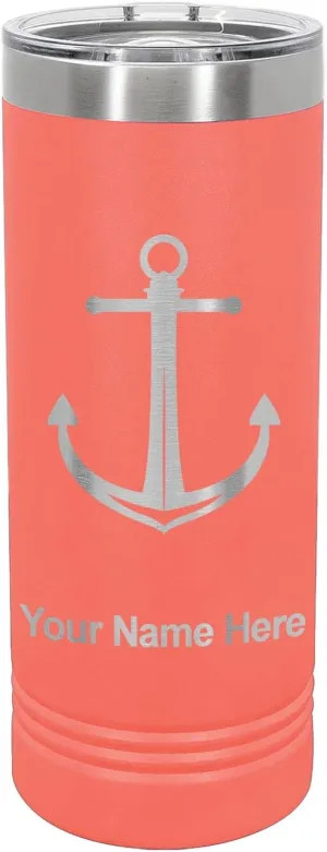 LaserGram 22oz Vacuum Insulated Skinny Tumbler, Boat Anchor, Personalized Engraving Included (Coral)