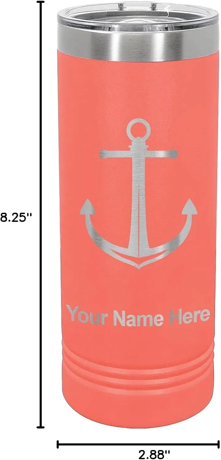 LaserGram 22oz Vacuum Insulated Skinny Tumbler, Boat Anchor, Personalized Engraving Included (Coral)