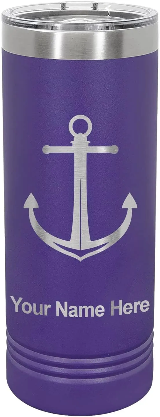 LaserGram 22oz Vacuum Insulated Skinny Tumbler, Boat Anchor, Personalized Engraving Included (Dark Purple)