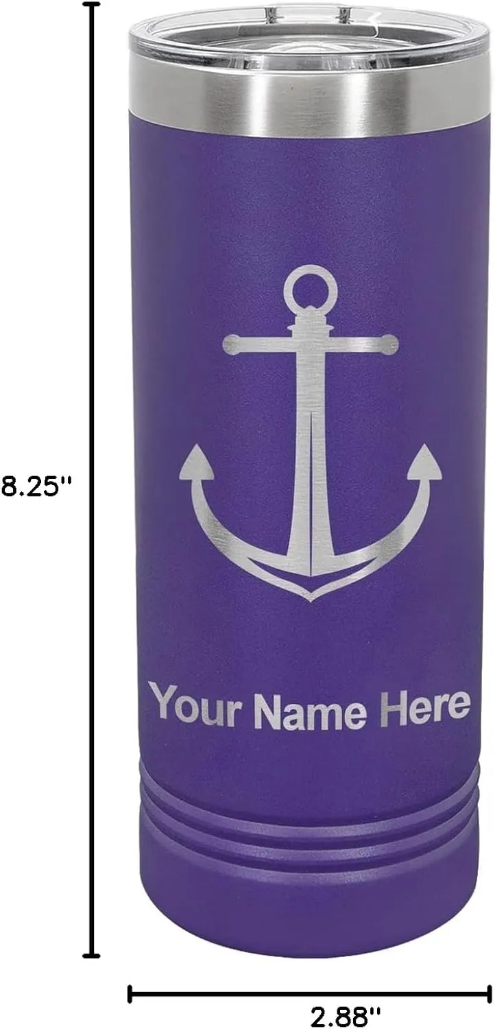 LaserGram 22oz Vacuum Insulated Skinny Tumbler, Boat Anchor, Personalized Engraving Included (Dark Purple)