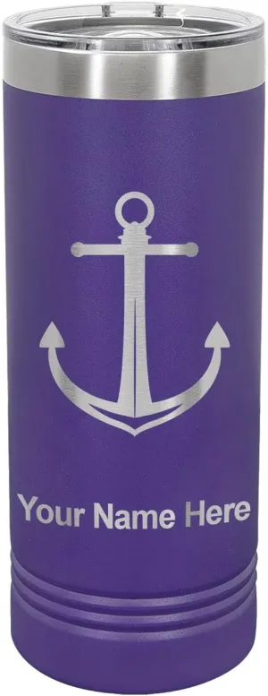 LaserGram 22oz Vacuum Insulated Skinny Tumbler, Boat Anchor, Personalized Engraving Included (Dark Purple)