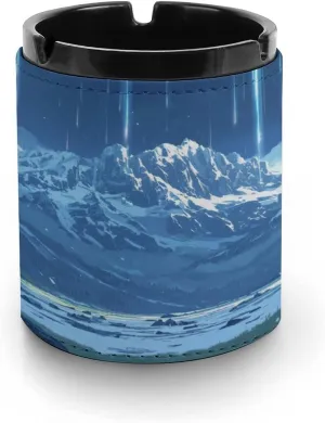 Leather Ashtrays for Cigarettes, Portable Leather Ashtray for Cigar, Cigar Ashtray for Indoor Outdoor Use, Snowy Mountain Range with Northern Lights -95