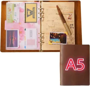Leather Binder Notebook, 8.5 x 11 inches (Brown, A5-Non custom)