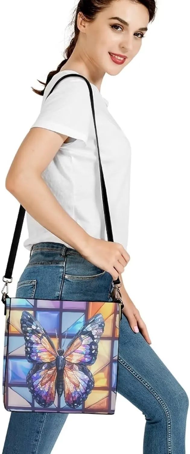 Leather Bucket Bags for Women Boho Mosaic Folk Art Hobo Bags Shoulder Tote Purse Handbags with Adjustable Strap