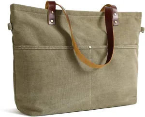Leather Canvas Tote Bag for Women Canvas Leather Handbags with Zipper Women's Shopping Work Large Shoulder Bags