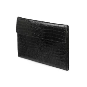 Leather Envelope Folder - Black Croc-Effect