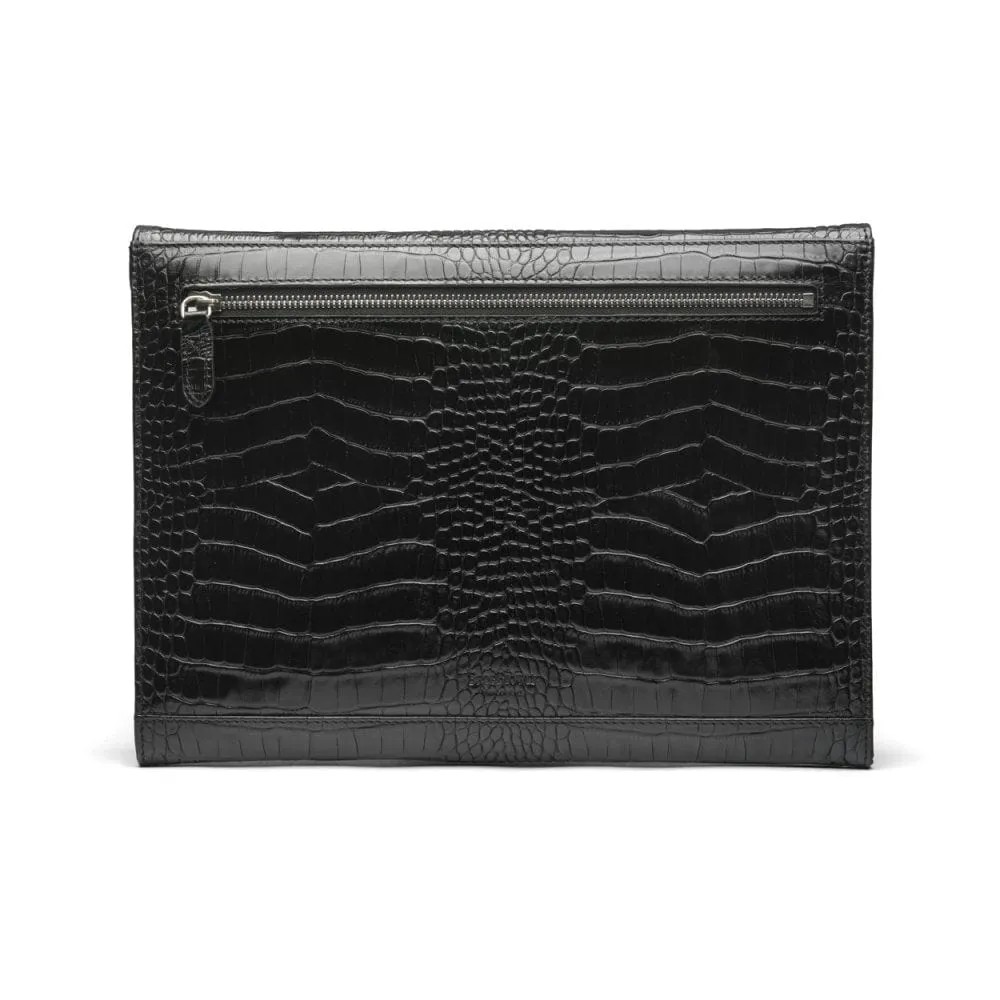 Leather Envelope Folder - Black Croc-Effect