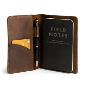 Leather Field Notes Cover, Leather Notebook Cover 3.5 x 5.5 in. with Card and Pen Holder, Handmade Protective Storage for Pocket Moleskine Journal Cover, Book & Notebooks, Notepad Wallet for Travelers (Bourbon Brown)