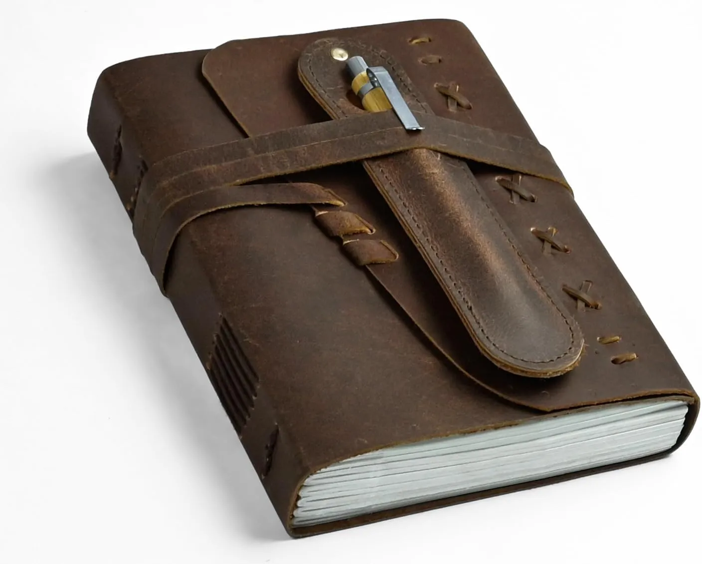 Leather Journal Notebook for Men & Women Daily Vintage Leather Bound Journal Travel Notebook 290 Lined Paper Diary Writing Journal Travelers Scrapbook Poetry Sketchbook Small Leather Gifts with Pen