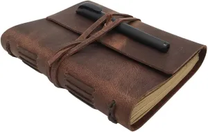 Leather Journal Notebook for Men & Women,A5 Size Diary,6.2x8.5 Inch, Vintage Style Personalized Journal for Gift,Genuine Leather Bound Notepad for Travel Journal to Write,240 Kraft lined Pages,Rustic Brown