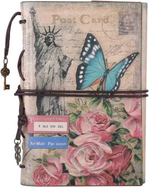 Leather Journal Notebook, MALEDEN Vintage Travel Journal for Women Refillable Sketchbook Diary Planner with Unlined Pages and Zipper Pocket