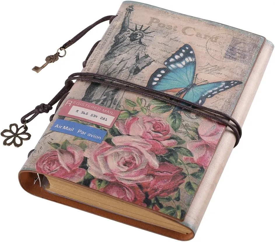 Leather Journal Notebook, MALEDEN Vintage Travel Journal for Women Refillable Sketchbook Diary Planner with Unlined Pages and Zipper Pocket