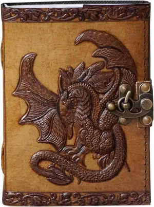 Leather Journal with Clasp Celtic Dragon Embossed Journal Vintage Sketchbook Parchment Paper Writing Wiccan Pagan Notebook for Women Diary Appointment Organizer Poetry Book 7x5 Inches
