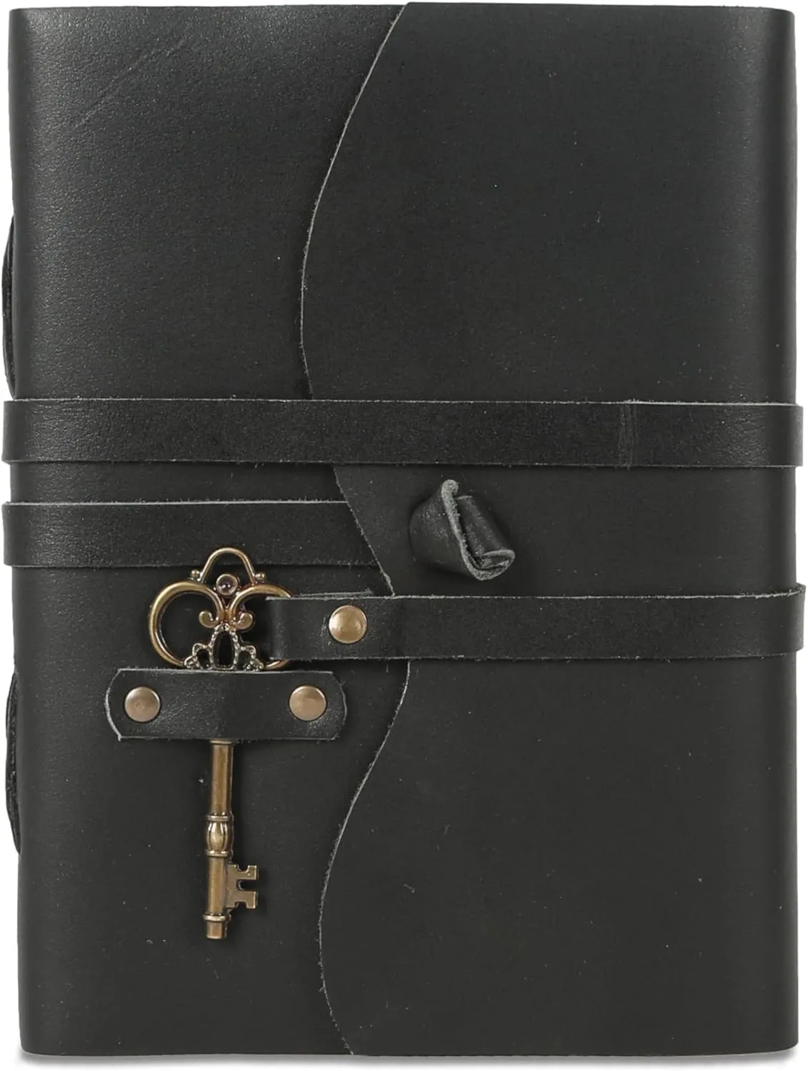 Leather Journal with Deckle Edge Paper 8x6 inch and Vintage Key | Handmade Writing Notebook Diary | Bound Daily Notepad for Men & Women Medium, Sketch/Writing pad for Artists (Black)