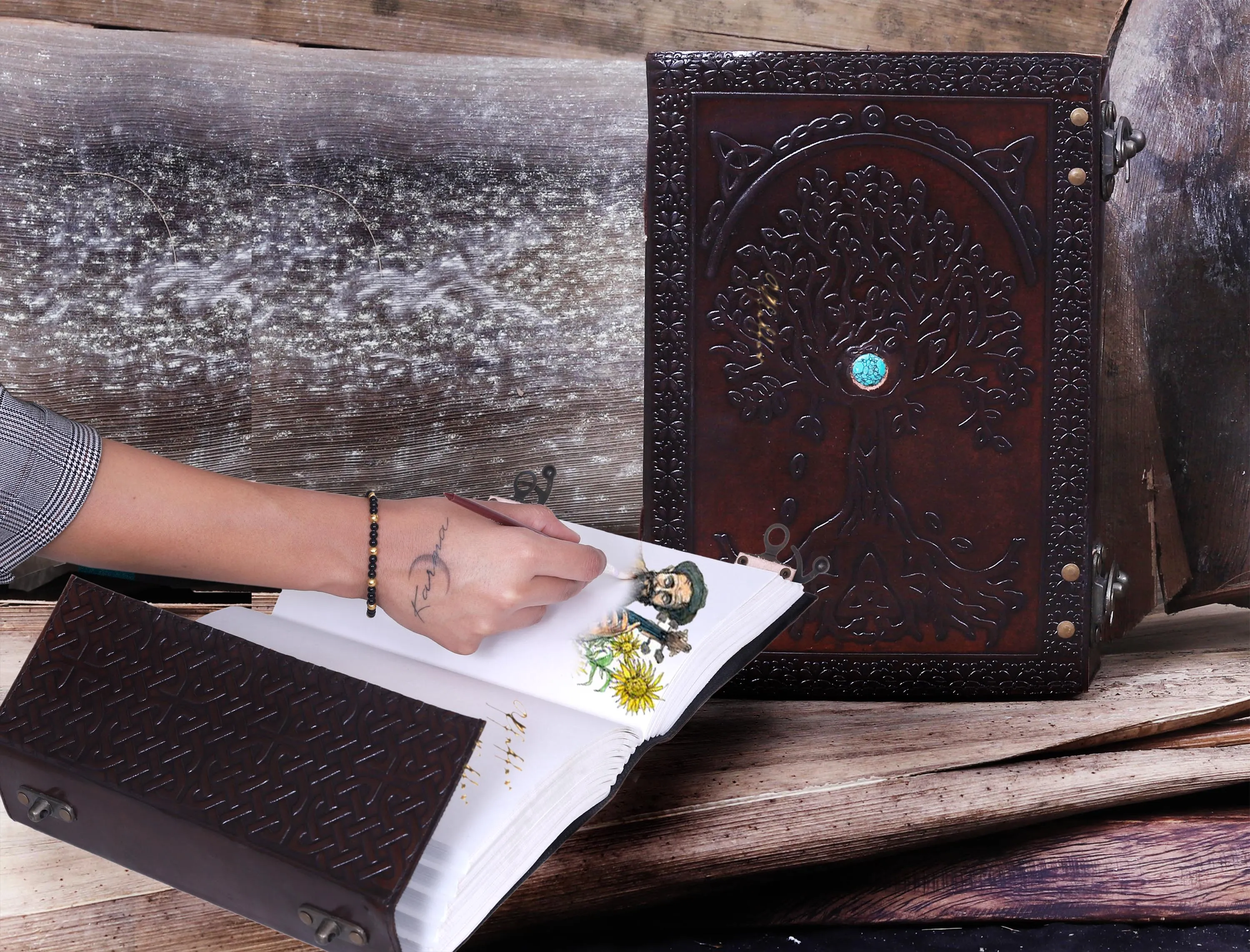 Leather Large Tree of life Journal