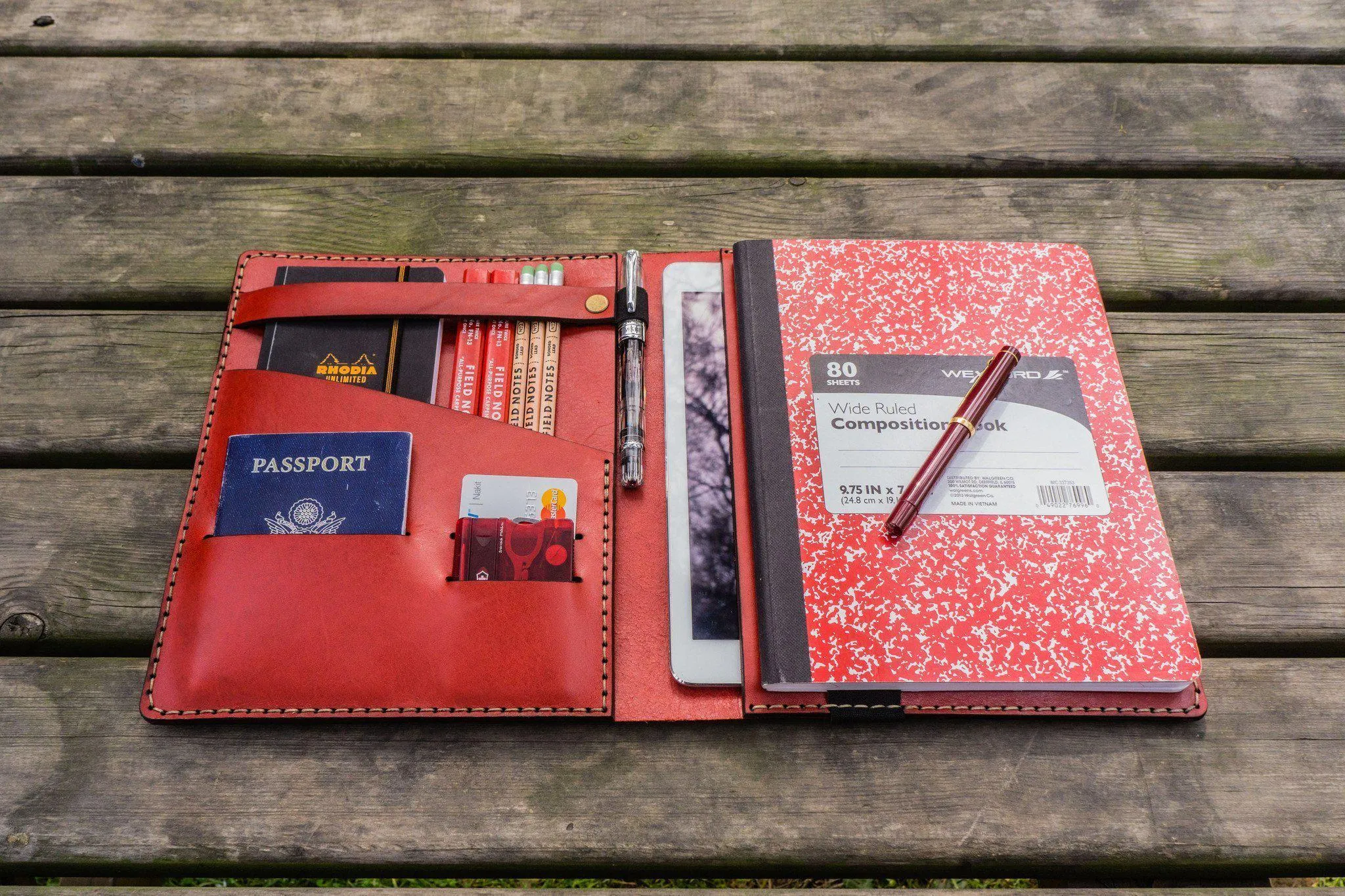 Leather Leuchtturm1917 B5 Notebook & iPad Air/Pro Cover - Red