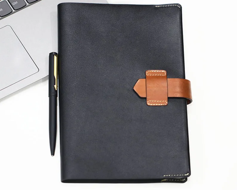 Leather Notebook Cover Refillable Black
