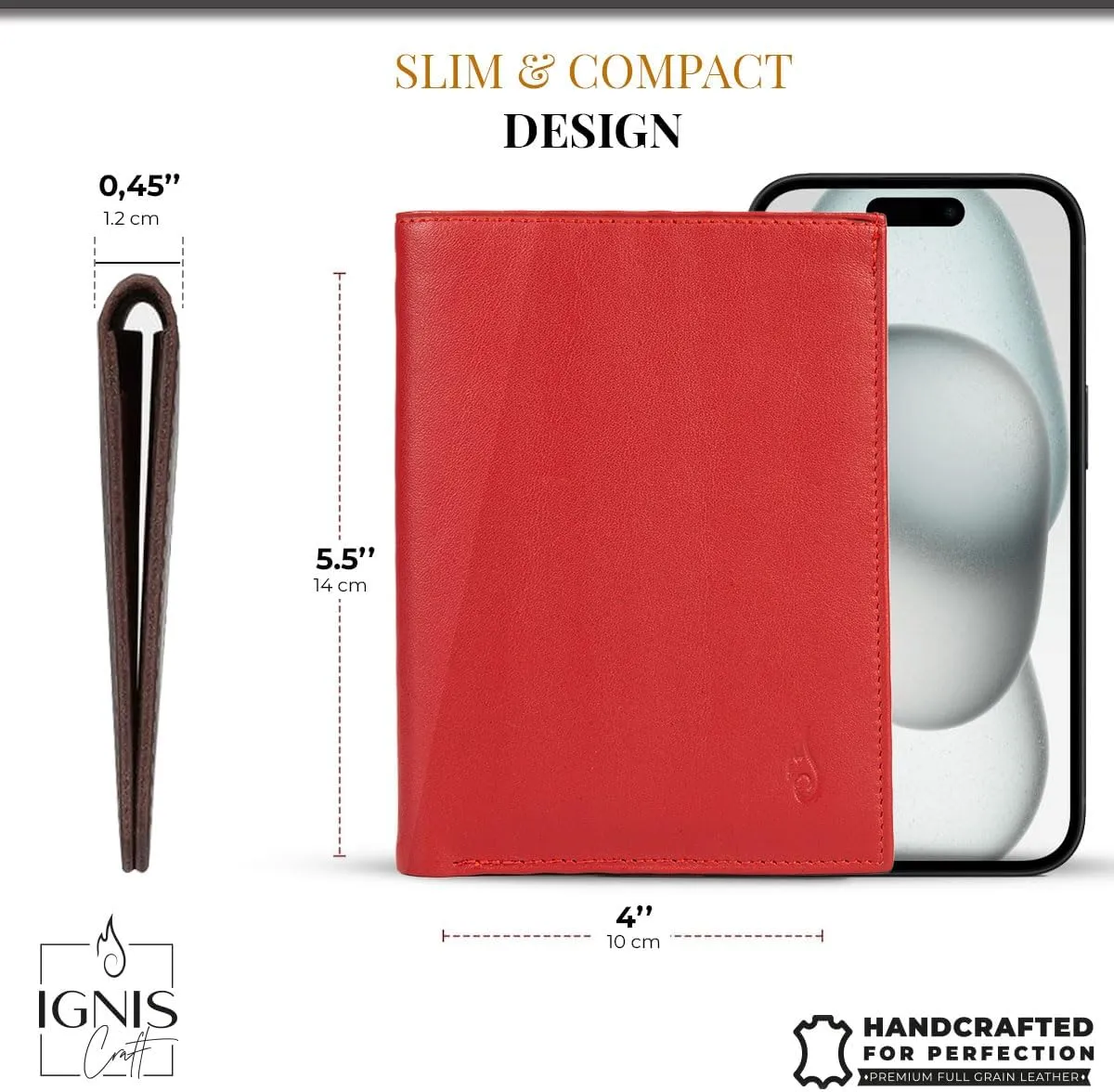 Leather Passport Cover – RFID Blocking Travel Wallet, Cruise Essentials – Top Grain Leather - Genuine Leather Bifold Holder with Card Slots & Document Organizer for Men (Ruby)